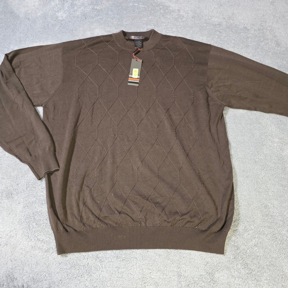 Axis Mens‎ Large Sweater Brown Silk Cotton Blend Diamond Textured Crew Neck NWT
